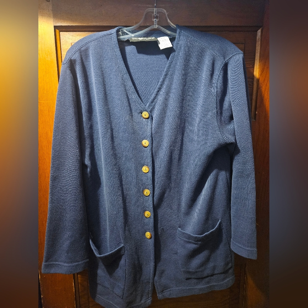 90's Sag Harbor Lightweight Navy Cardigan (Small Snag)